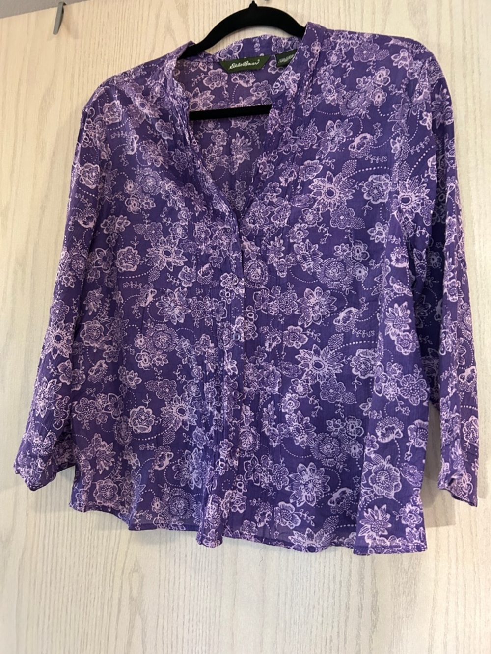 Eddie Bauer Purple Floral Button-Front Blouse